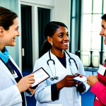 Professional Development & Networking**

"A diverse group of fully clothed, professional nurses at a medical conference in Paris. They are engaged in conversation, exchanging business cards, and attending workshops. The setting is a modern conference center with bright lighting and displays showing medical advancements. Appropriate attire, safe for work, family-friendly, perfect anatomy, correct proportions, well-formed hands, professional photography, high quality."

**