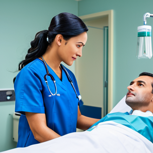 Home 12 **Image Prompt:** A professional nurse in a modest blue uniform, assisting a doctor in a brightly lit hospital room with modern medical equipment, fully clothed, appropriate content, safe for work, perfect anatomy, natural proportions, professional.