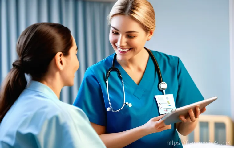 간호사 신규 교육 프로그램 - **Prompt**: A compassionate female nurse, dressed in a modern, clean, and professional blue scrub un...