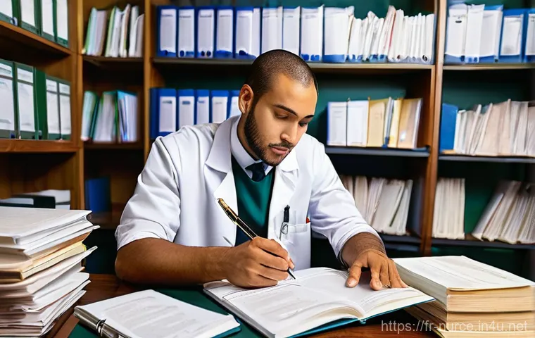 간호사의 해외 취업 준비 과정 - **Prompt 1: The Aspiring Nurse's Global Vision**
    "A young, thoughtful female nurse, dressed in s...