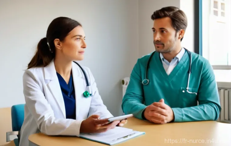 간호사 전문직으로의 성장 전략 - **Prompt:** A diverse group of French nurses, male and female, of varying ages, all wearing clean, p...