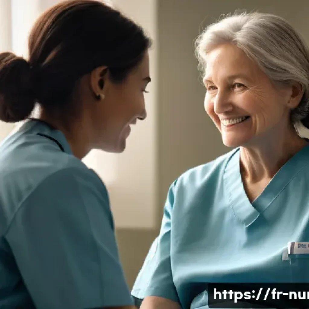 간호사 윤리와 책임 - **Prompt: Compassionate Connection in a Modern Hospital**
"A heartwarming scene depicting a fema...