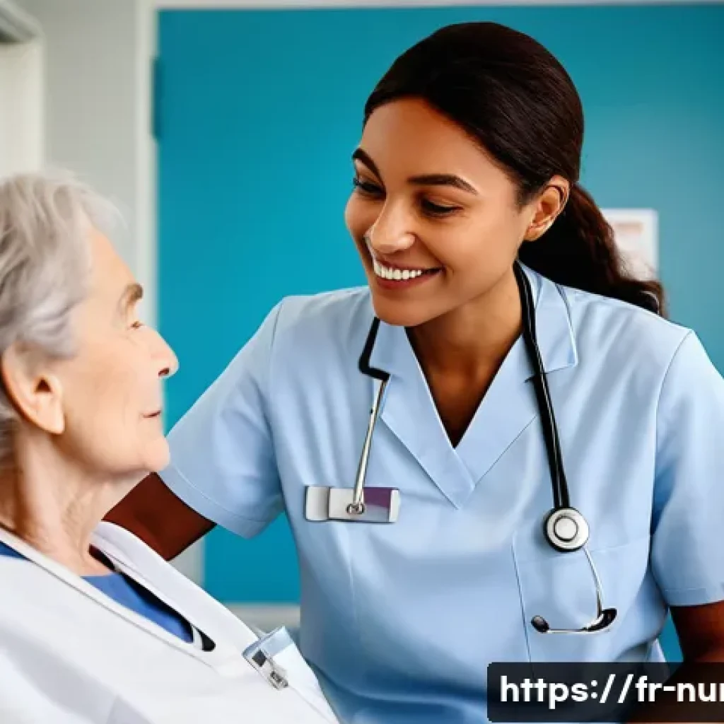 간호사의 윤리적 의사결정 과정 - A compassionate nurse in a modern French hospital setting, wearing professional scrubs and a name ba...