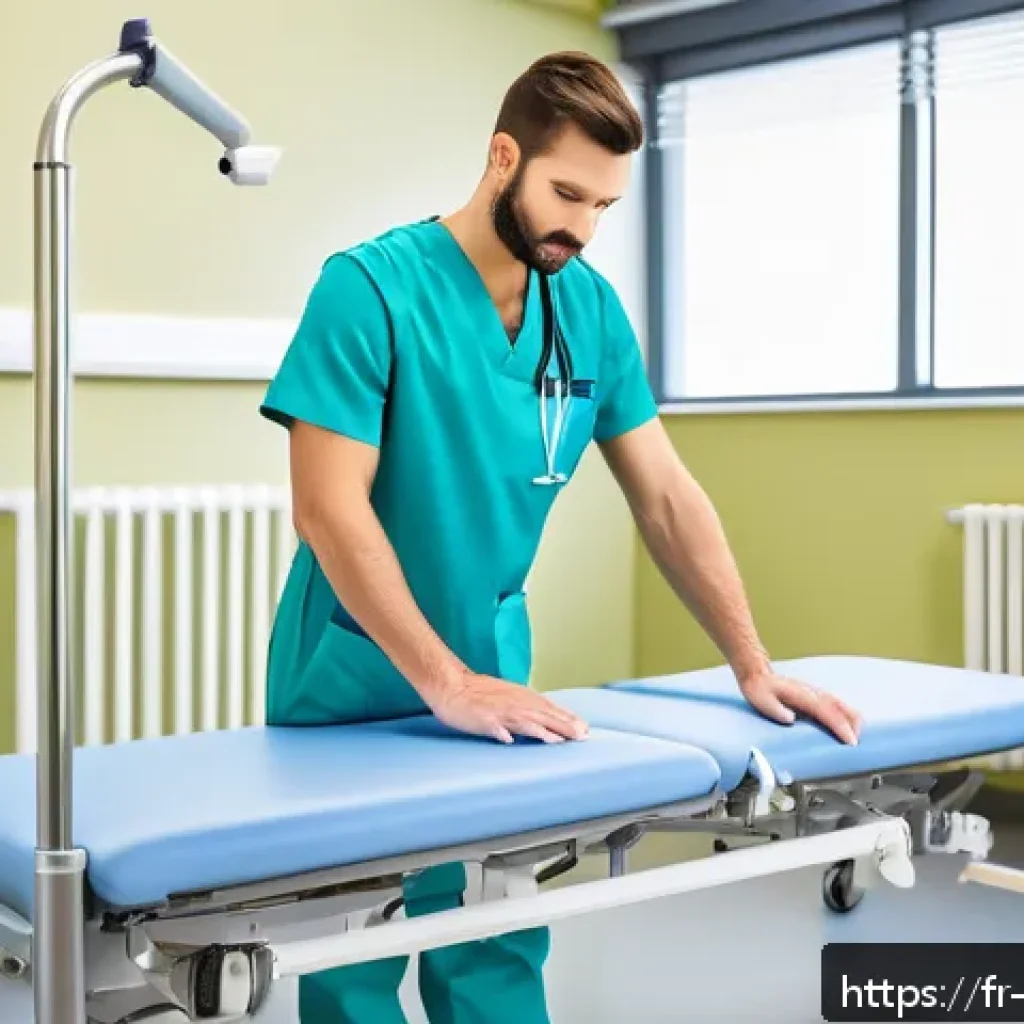 간호사 직업병과 예방 방법 - A professional healthcare worker in a modern hospital setting demonstrating proper patient lifting t...